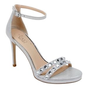 Badgley Mischka Gemstone-Studded Straps Elegant Silver Women's Sandals Size 5